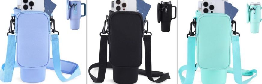 Slok Water Bottle Carrier Bag, Compatible With 40oz Tumbler With Handle, Modern Water Bottle Holder With Simple Adjustable Strap For Outdoor Walk (Option: Light BlueLight GreenBlack)