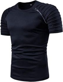 Men's Casual Shirt Short Sleeve Crewneck T Shirt Athletic Running Sport Gym Mens T Shirts (Color: navy, size: L)