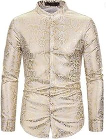 Men's Paisley Shirt Long Sleeve Dress Shirt Button Down Casual Slim Fit Shirt (Color: WHITE-XL)