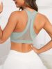 Green Solid Color Breathable Mesh Stitching Tank Top, Sports Yoga Fitness Bra